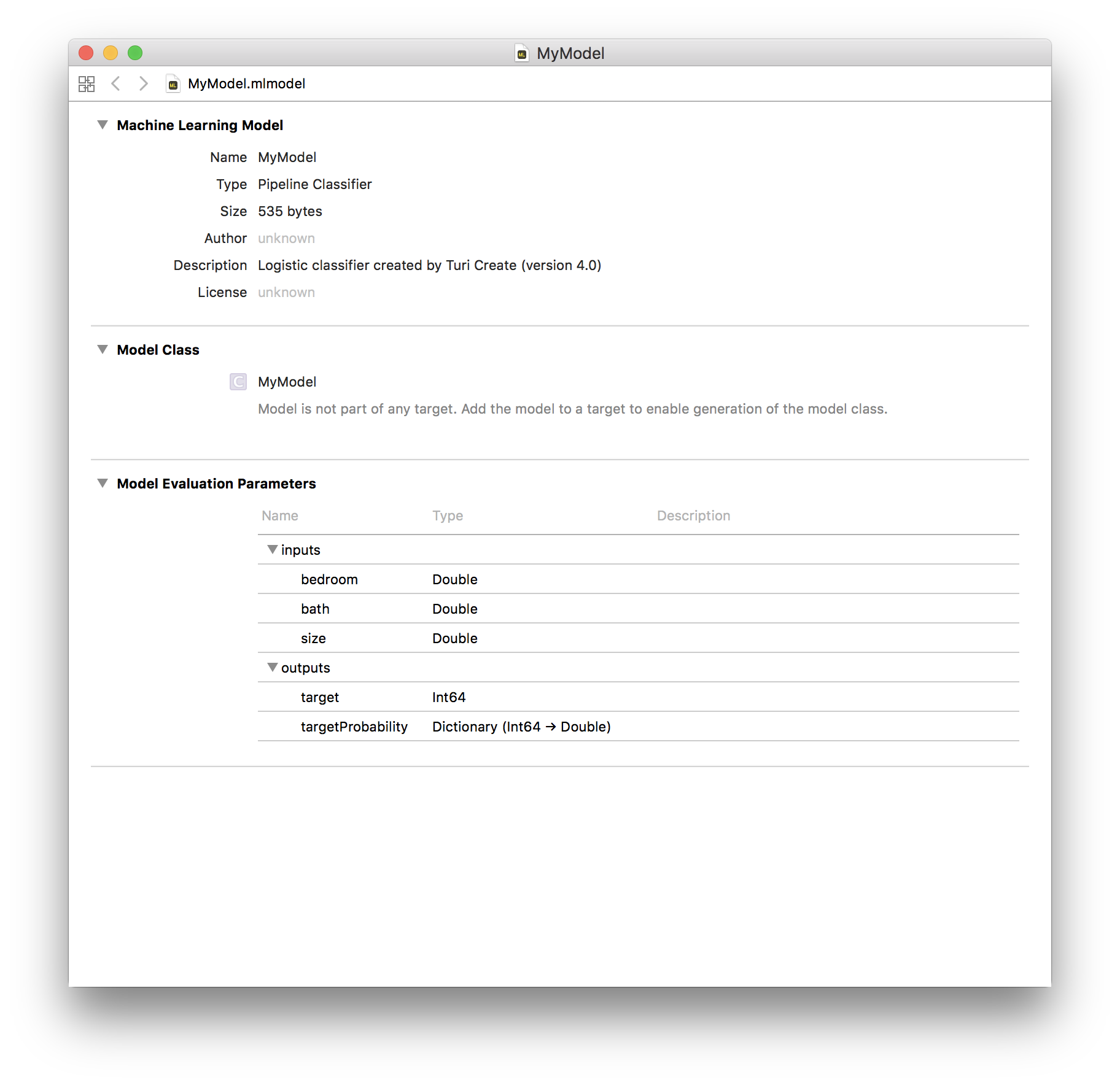 Sample model in Xcode