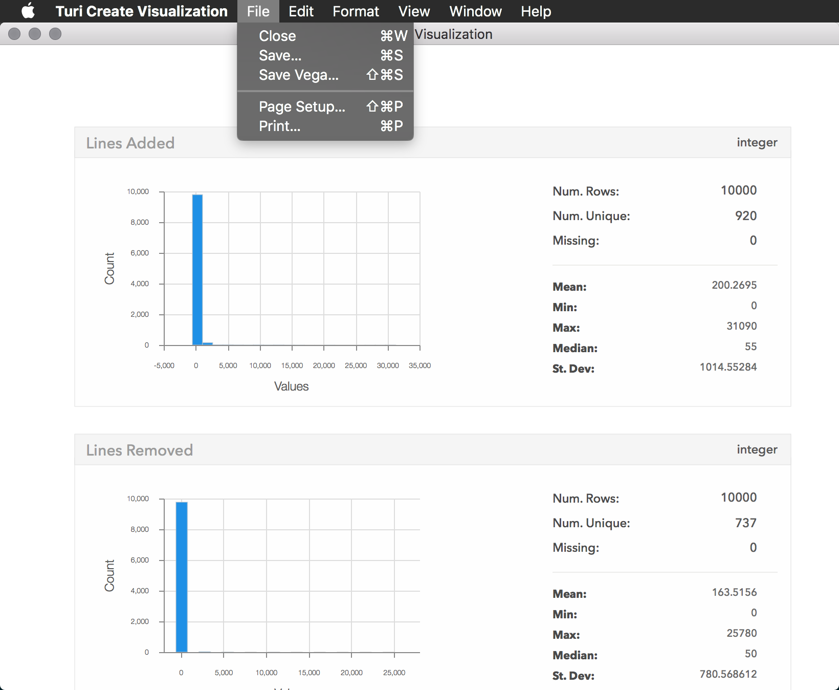 Turi Create Visualization File Menu